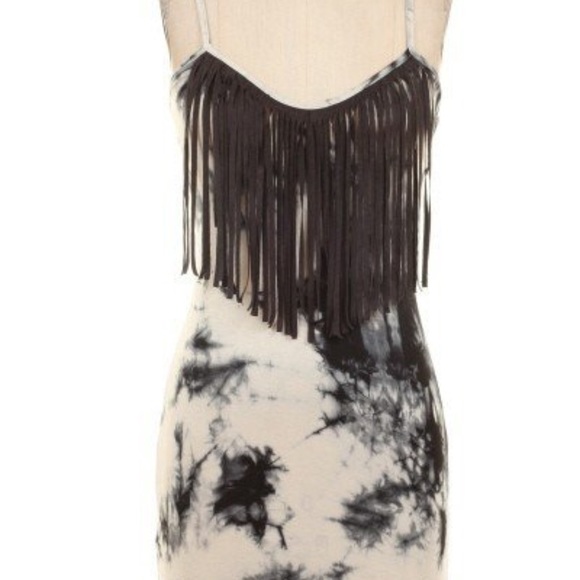 Dresses & Skirts - FRINGE DETAIL TIE DYE PRINT TANK DRESS